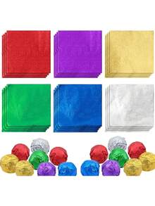 100/600pcs, Aluminum Foil Candy Wrapper, 4x4 Inch Aluminum Foil Paper, Diy Candy Wrapper, Chocolate Wrapping Square Paper For Candy Packaging - Multicolor - View 1