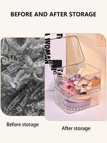 1pc/2pcs Jewelry Storage Box, Flip-Top Transparent Dust-Proof Box Suitable For Hair Clips, Headbands, Elastic Bands Desktop Organizer, Stackable Storage Box For Drawers, Vanity, Bathroom Girlfriend Gifts - Clear - View 8