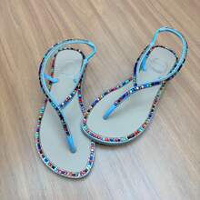 Women's Luxury Rhinestone Flat Sandal Art Griffe Paris Christmas New Year's Eve - 藍色/ 象牙色 - 查看 1
