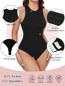 Women's Tummy Control Shapewear  Solid Sleeveless Thong Bodysuit Seamless Body Shaper Slimming Bodyshaper
