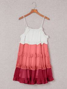 Acelitt 渐变对比渐变色瑞士圆点褶皱多层迷你连衣裙