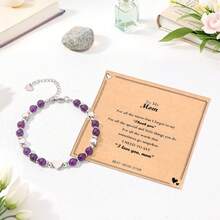 Pulseras de cuentas para mujer, elegantes joyas ajustables con forma de corazón, regalo para el Día de la Madre con tarjeta. - Morado - Ver 6