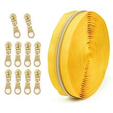 1 Set = 4.5m Zipper + 10pcs Zipper Pulls, Nylon 5 Zipper With Contrast Light Golden Teeth, Nylon Coil, For Garment & Bag - Colorblock Zipper - View 21