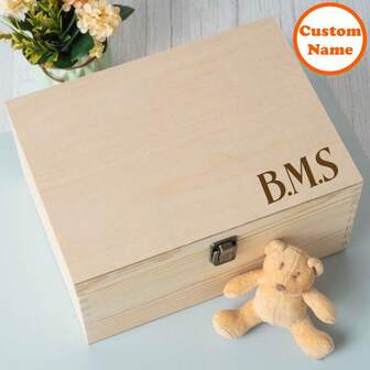 Caja de recuerdos de madera grande con iniciales personalizadas: una opción de regalo única para niños. Ideal para preservar los recuerdos preciados de niños, niñas y recién nacidos de regreso a la escuela
