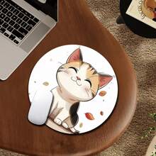 1pc Cute Cat Pattern Circular Mouse Pad With Slip-Resistant Rubber Base, Suitable For Office, Home, Study And Gaming For Boys And Girls