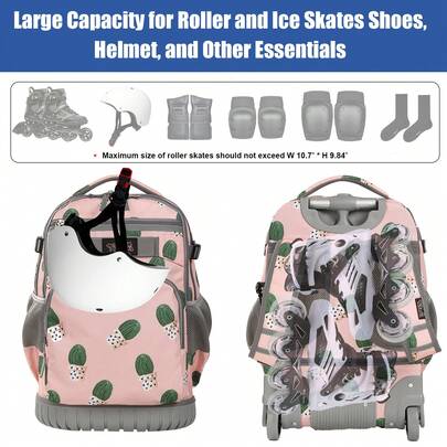Tilami Outdoor Sports Supplies, Roller Skating Bags, Ice Skate Bags, Roller Skating Supplies, Large-Capacity Sports Backpacks With Wheels, Can Be Used To Store Roller Skates, Ice Skates, Sports Knee Pads And Other Supplies, Freeing Hands And Shoulder