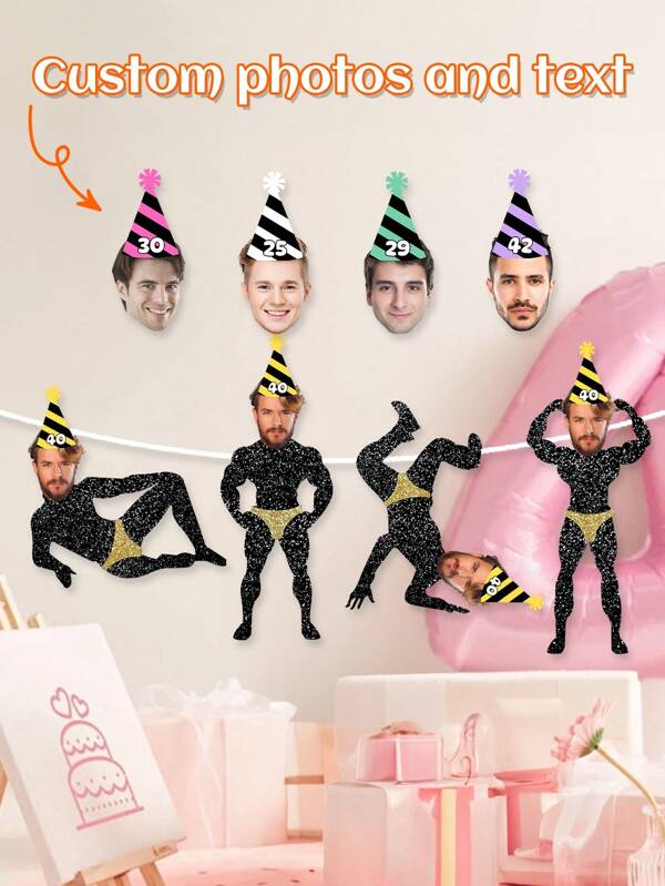 Birthday Party Decorations, Birthday Male Stripper Face Banner, Custom Birthday Photo Face Banner, Personalized Birthday Banner Any Age