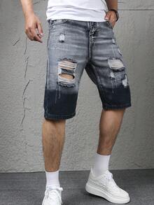 Teen Boys Fashionable Straight-Leg Youth/Teen Boys Denim Casual Shorts - Navy Blue - View 1