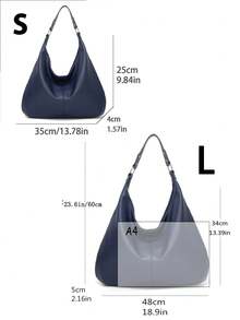 Borsa a tote retrò da donna, nuova borsa da shopping alla moda, borsa a tracolla di grande capacità, morbida borsa sotto il braccio in pelle, versatile per l'uso quotidiano - Blu - Visualizzare 2