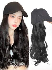 Long Wavy Synthetic Baseball Cap Hair Wig For Girl Hair Wig Naturally Connect Ha Twigs Adjustable