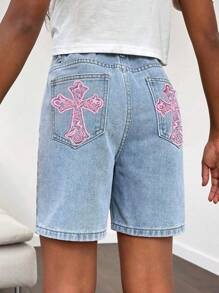 Tween Girl Vintage 90s Stone Wash Comfortable Denim Shorts
