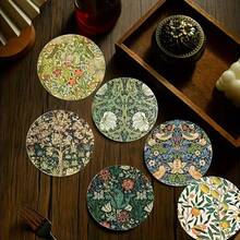 6 件/套艺术植物木质杯垫 - 耐热，装饰性饮料垫，适合家庭和咖啡馆，礼物创意