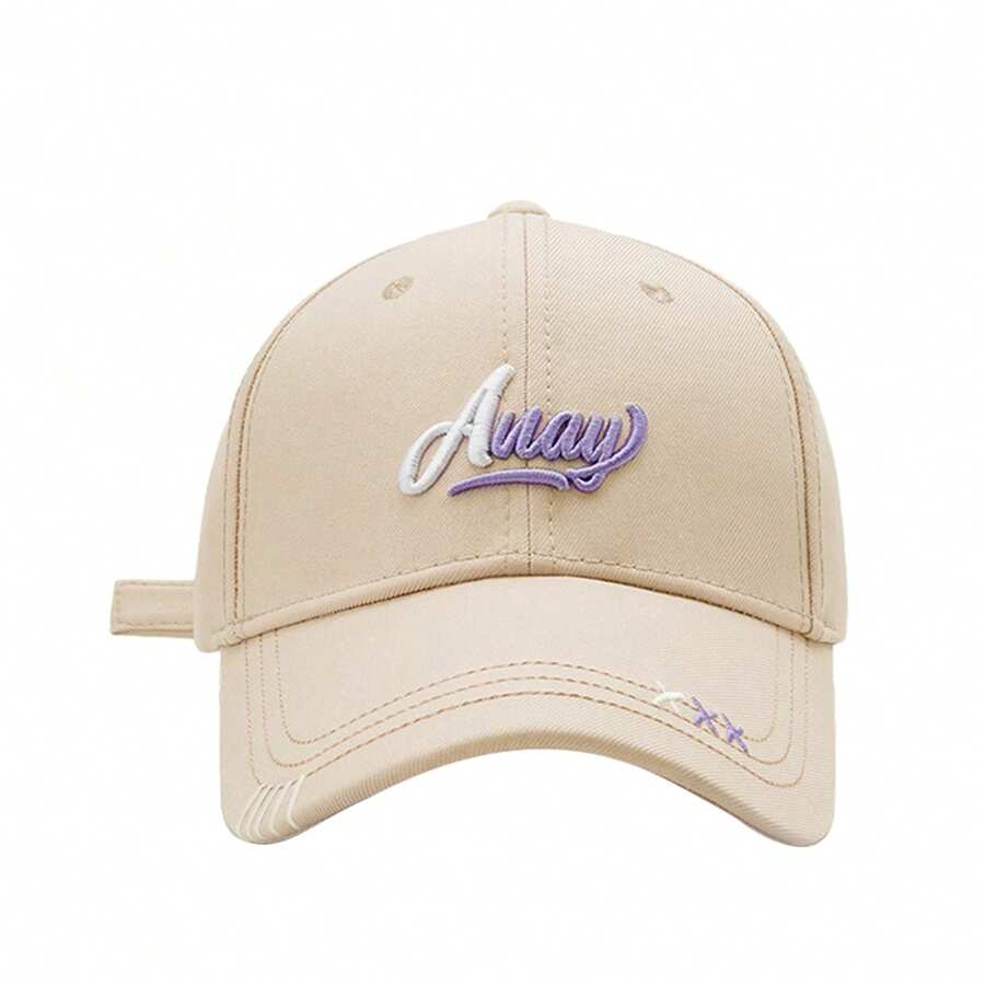 Women Baseball Cap, Embroidery Letters Adjustable Hat Ponytail Baseball Hat For Casual Daily - Beige - View 1