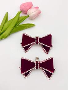 2pcs New Detachable Velvet Bow Rhinestones Shoes Decoration - Multicolor - View 5