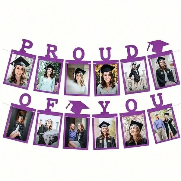 12pcs/Set Graduation Felt Banner And Photo Frames "Proud Of You", Perfect For Graduation Party Decoration And Capturing Memorable Moments
