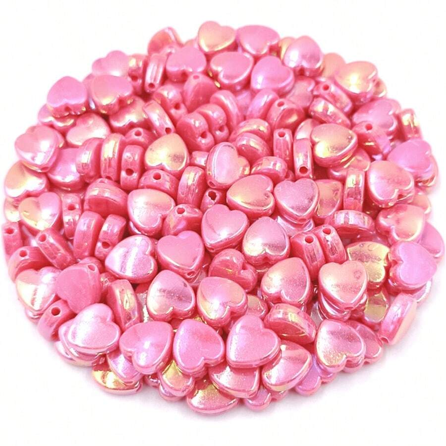 100Pcs 11mm Acrylic AB Rose Red Color Heart Loose Beads DIY For Necklace Bracelet Jewelry Making - 玫瑰紅 - 查看 1