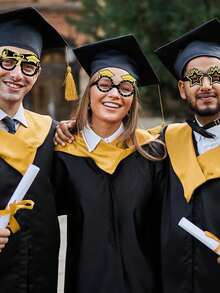 12pcs Graduation Party Paper Glasses Frame, Black & Gold Graduation Party Photo Booth Props, Class Of 2026 Party Decorations Supplies, "GRAD" Theme Party Favors, Accessories For Graduates - Multicolor - View 4