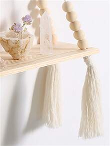 1 件手工 Macrame 壁架悬挂装饰，波西米亚时尚浮动架，带木珠流苏，绳索壁挂式展示架，用于展示植物和装饰物品，适合送给妈妈的礼物，适合客厅、卧室或浴室、家居装饰、房间装饰、墙壁装饰 - 适用于卧室、客厅、走廊、托儿所、厨房、办公室、农舍等