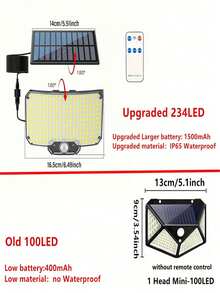 234 LED 太阳能灯 3 种工作模式超亮运动传感器户外 IP65 防水泛光灯墙式安全灯庭院太阳能灯户外 234LED 3 种模式运动传感器泛光灯带遥控器 IP65 防水安全太阳能灯适用于室外明亮 - 彩色 - 查看 9