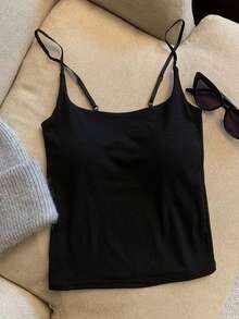 ACME MADE IN CHINA Women's Tank Top Polyamide Adjustable Thin Strap Round Neck With Padded Basic Plain Imported Thick Fabric Not Transparent - KIT 2pcs preto/branco - 查看 2