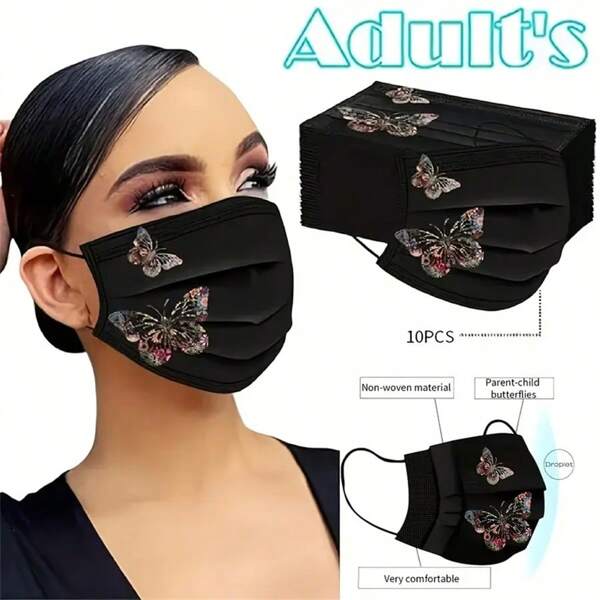 Set de 10 mascarillas faciales de tela con estampado de mariposa negra, elásticas, aptas para adultos, hombres/mujeres, adolescentes, adecuadas para uso en exteriores, conducir y uso casual, lavar a mano solamente