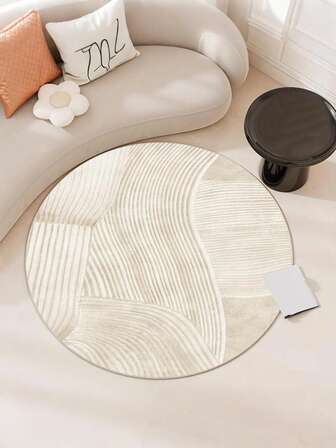 1 块圆形地毯简约乡村条纹客厅地毯，带有优雅的抽象波浪图案 - 超柔软，舒适，适用于卧室、客厅、书房、入口、办公室、房间装饰作为地垫，羊绒般的卧室地毯客厅地毯，可洗且防滑，客厅地毯 - 室内四季家居装饰，卧室地毯，圆形地毯，客厅装饰 | 卧室装饰