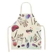 1 pieza Delantal de lino con estampado de arte de uñas multicolor, para cocinar, la cocina, uso doméstico