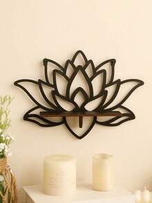 1 Pieza Estantería de Pared con Flor de Loto - Soporte de Exhibición de Madera y Cristal Estilo Bohemio para Piedras Curativas, Velas, Aceites Esenciales, Decoración de Meditación, Estantes de Esquina de Madera Contrachapada en Forma de Loto, Estante Flotante de Esquina, Organizador de Pared, Estantes de Montaje Fácil para Dormitorios, Baños, Cocinas, Oficinas y Salas de Estar - Negro - Ver 8