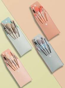 8pcs Customizable Mini Macaron Makeup Brush Set With Same Color Stylish PU Pouches - Portable, Fragrance-Free With Soft Nylon Bristles & Durable ABS Handles Includes Eyeshadow, Blush, Eyebrow, Concealer Brushes . Ideal For On-The-Go Beauty.Travel Brand Merchandise Wedding Favors