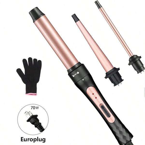 Varita de rizado 3 en 1, juego de varita de rizado para cabello que incluye varilla cónica de 0.75-1 pulgadas, varilla de rizado grande de 1.25 pulgadas y varilla de rizado delgada de 0.35 pulgadas con barriles de cerámica intercambiables para rizador de cabello para cabello corto y largo barberia