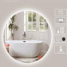 Glass Round Bathroom Mirror With LED Lights Wall Mounted 3 Colours Dimmable IP54 Waterproof Touch Switch - 60*60cm - View 4