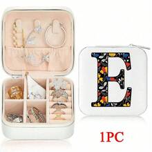 صندوق مجوهرات من الجلد الصناعي مزخرف بزهور مع 26 حرفًا، مناسب كهدية، مزود بأجزاء قابلة للإزالة وحجم محمول