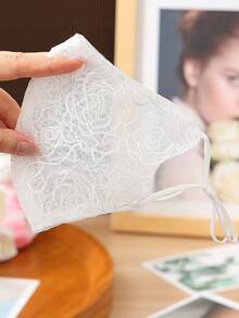 1pc Women's Camellia Embroidered Mesh Breathable Face Mask, Lace Washable Facial Cover, Face Shaping, Lightweight Sun Protection, Versatile Fashion Accessory - Multicolor - View 7