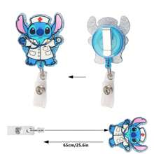 Disney Carrete de identificación retráctil lindo de la enfermera Stitch - Titular de gafete de identificación - Etiqueta de identificación de doctor/enfermera - Accesorios para trabajo en el hospital - Carrete de gafete con dibujos animados