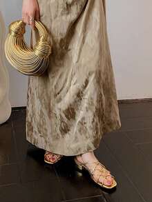 Dép xỏ ngón thiết kế hở mũi kiểu Pháp thủ công mới, màu vàng cho nữ mặc ngoài trời mùa hè - Vàng - Xem 6