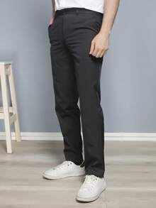 Men's Solid Color Business Suit Pants With Spandex - Black - View 5