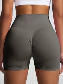 High Waisted Solid Casual Shapewear Shorts - Dark Grey - View 5