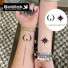 Boldink 非永久性纹身，月亮和星星启发的设计，生动逼真，防水且持久 1-2 周，自然哑光效果，易于粘贴在手指、手腕和小身体部位作为临时纹身贴纸 - 黑色 - 查看 2