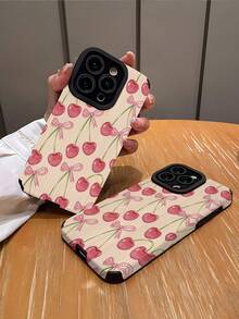 1pc New Cute Pastel Pink Cherry Pattern Soft TPU Shockproof Phone Case, Compatible With Apple And 15/15PLUS/15PRO/15PROMAX Waterproof Anti-Fall Scratch Resistant - Multicolor - View 3