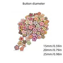 100 pièces Boutons en bois vintage fleuris, couleurs mélangées, 2 trous boutons décoratifs, idéal pour la couture, les vêtements, les pull-overs, le tricot, le scrapbooking, les projets faits main et les accessoires DIY (couleurs mélangées envoyées au hasard)