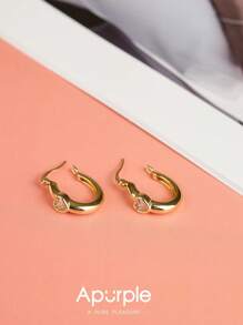 Pendientes de aro con forma de corazón vintage con rhinestones, pendientes de botón con herradura de circonita cúbica, diseño de lujo ligero
