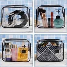 1 pieza Bolsa de tocador negra y transparente portátil, Estuche de viaje, Bolsa cosmética impermeable para avión, Bolso de viaje para hombres y mujeres para vacaciones, negocios, playa de verano, accesorios de viaje, suministros para graduación y regreso a la escuela