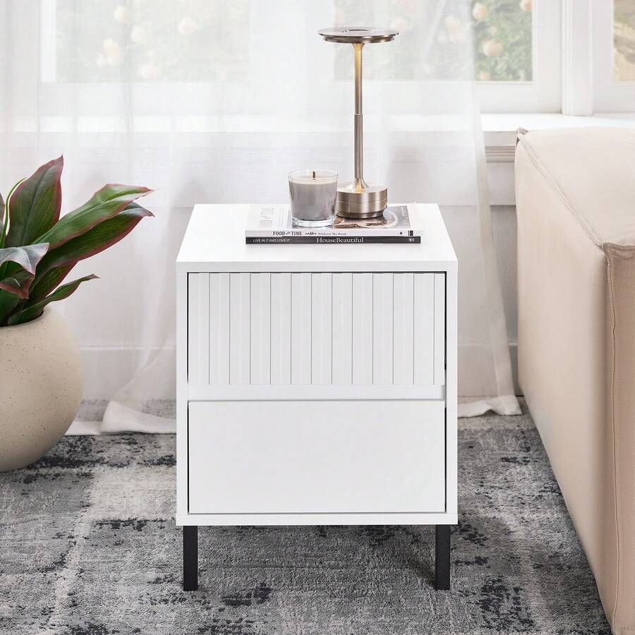 SoBuy Bedside Table With 2 Drawers For Box Spring Bed, Sofa Table, Side Table, Telephone Table, Nightstand, White, W X H X D Approx. 40 X 48 X 40 Cm FBT157-W - White - View 1