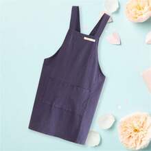 Artistic Apron For Women Men Solid Color Minimalist Breathable Linen Painting Apron With Pockets - Blue - View 4