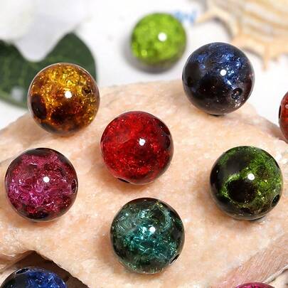 20pcs Two-Color Amber Crack Beads, 10mm Ice Crack Acrylic Round Beads, Suitable For DIY Pen Chains, Necklaces, Mobile Phone Chains And Other Accessories Beads