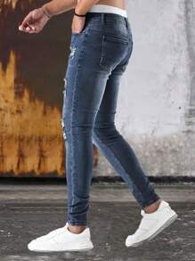 Men's Fashion Elastic Distressed Ripped Jeans, Casual And Comfortable For All Seasons