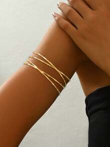 1 pieza Brazalete de doble capa con diseño minimalista y ahuecado, elegante accesorio de personalidad, brazalete abierto