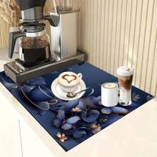 1pc Floral Print Drainage Mat/Absorbent Mat/Drying Mat For Coffee Makers, Dishes - Polyester Tabletop Protective Mat For Kitchen Counter Decoration, Home Bar And Dining Table