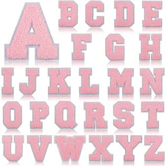 26 Letter Patches Iron On Letters Chenille A-Z Patches Decorative Repair Embroidered Personalized Sew On For Clothing Repairing Hats Shirts Shoes Jeans Bags(Pink)