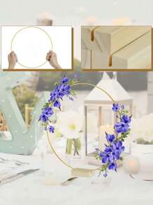 10 piezas/2 piezas - Guirnalda metálica dorada con base de madera - Decoración circular DIY elegante para bodas, fiestas y cumpleaños - Diseño artesanal con rosas artificiales y hojas verdes, sin necesidad de electricidad, decoraciones de cumpleaños | Centros de mesa decorativos | Diseños hechos a mano, decoraciones de boda